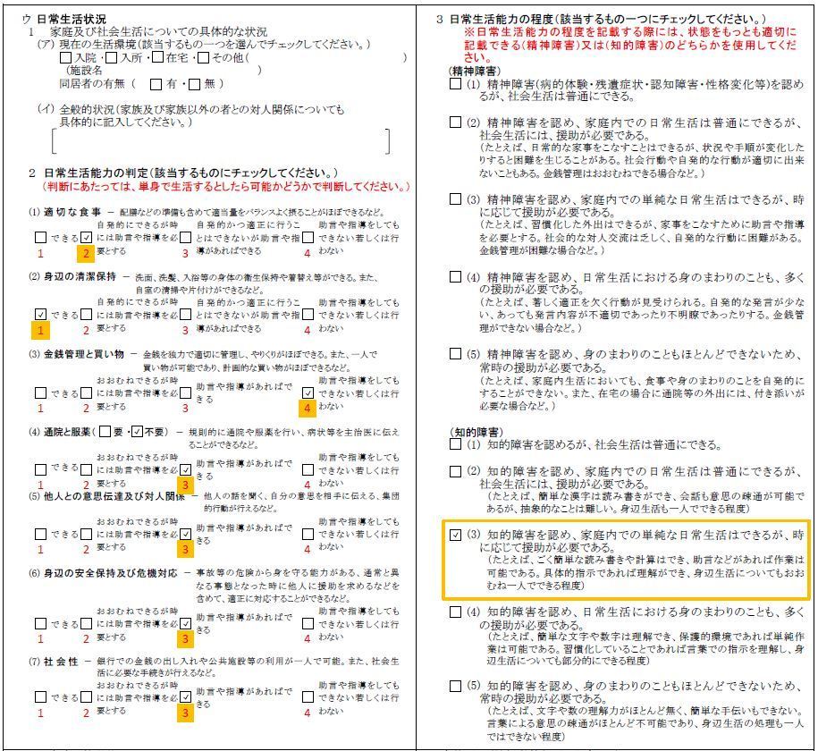 精神の障害用診断書・等級の判定ガイドラインの一例