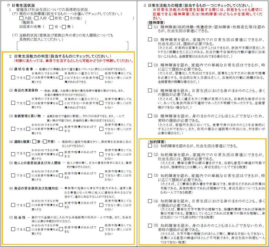 精神の障害用の診断書裏面